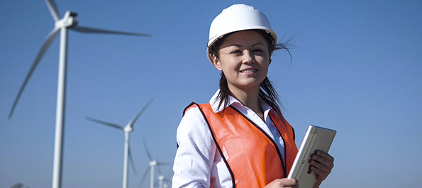 Woman wearing construction hat