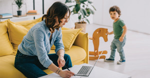 Mother and child playing in the lounge room